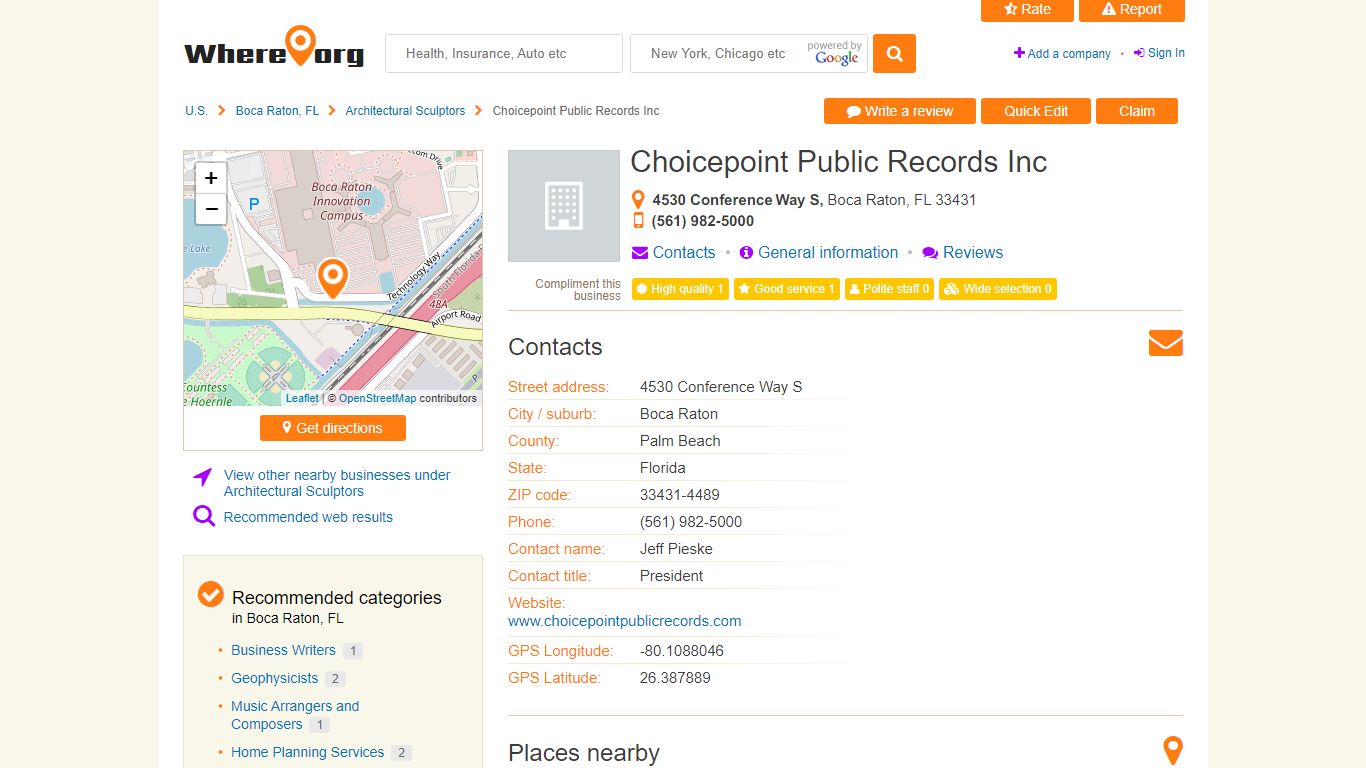 Choicepoint Public Records Inc in Boca Raton, FL